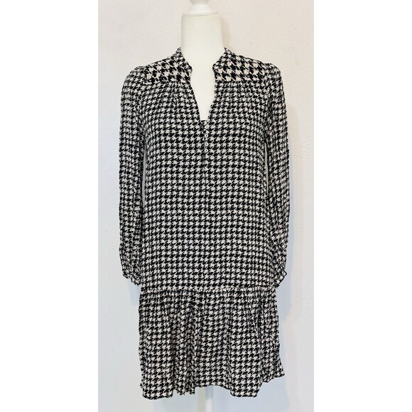 Anthropologie Maeve Size S Sterling Houndstooth Tunic Dress Ballon Sleeve Boho - Picture 3 of 16